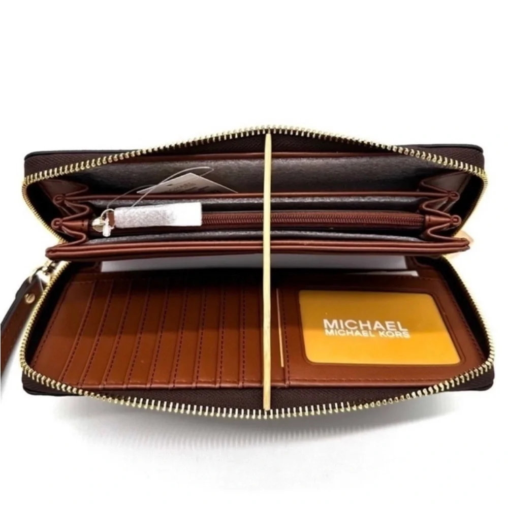 Michael Kors Large Continental Wallet Wristlet Leather Brown